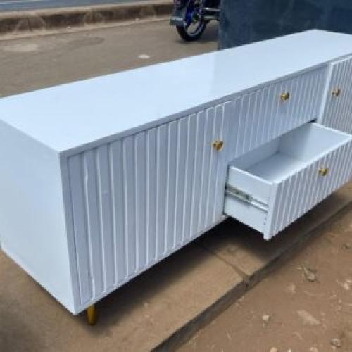 White 72 inch TV stand with Gold details